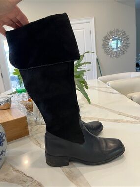 Pajar Couture Classic Black Leather & Suede Fold-Over /Tall 1.5”heel Knee Boot